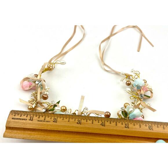 Pink Blue Floral Beaded Ribbon Wire Metal Headband Tiara Bohemian Hair Wrap NEW - Picture 2 of 11